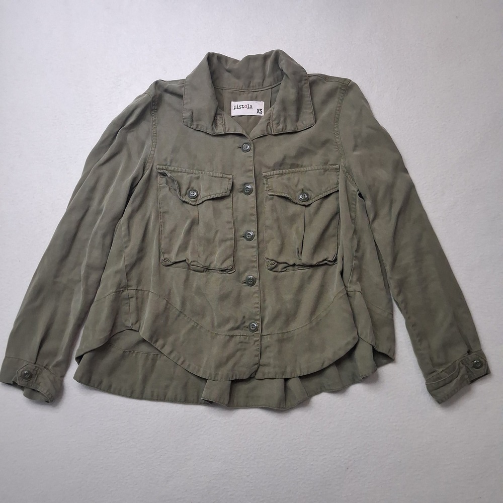 Pistola Olive Green Tencel Utility Jacket Womens XS P5001CD Button Front Cargo - Picture 11 of 13